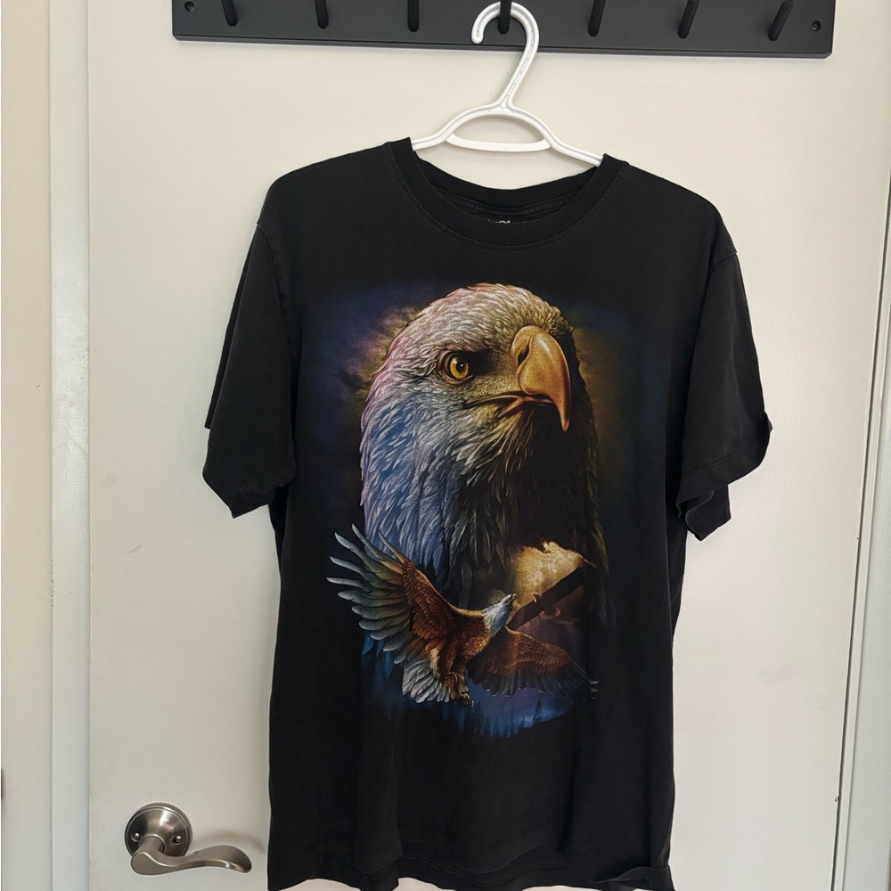 Vintage 90s Rock Chang Black Cotton T-Shirt with Bald Eagle